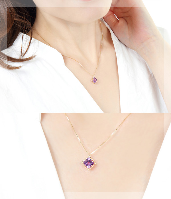 アメジスト ネックレス K10YG 6mmスクエア 大粒