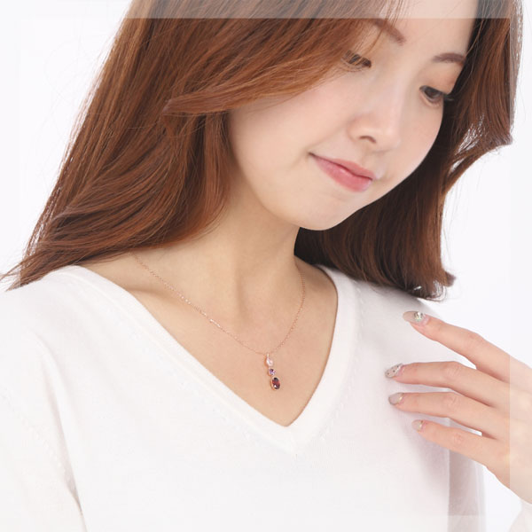 ガーネット ネックレス アメジスト ローズクォーツ K10PG ピンクゴールド