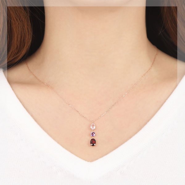 ガーネット ネックレス アメジスト ローズクォーツ K10PG ピンクゴールド