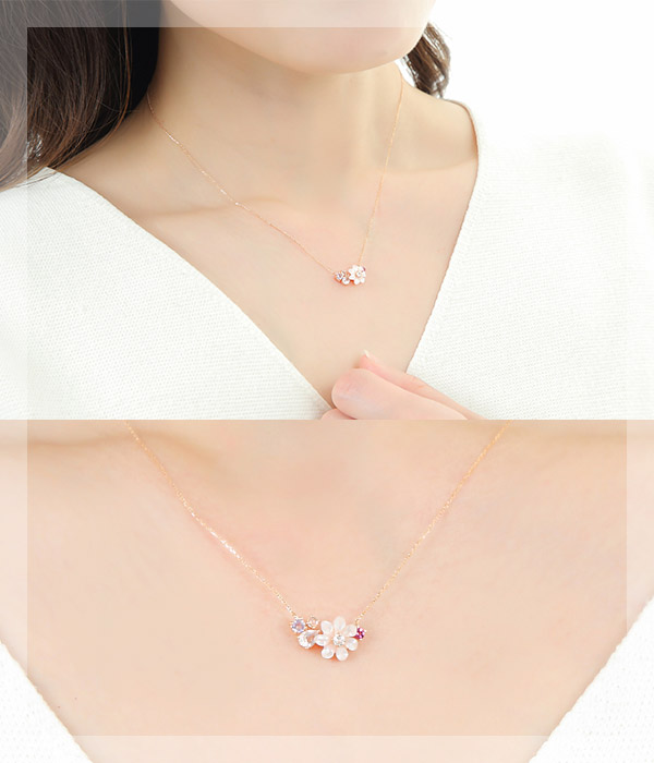 フラワー ネックレス マルチストーン K10PG