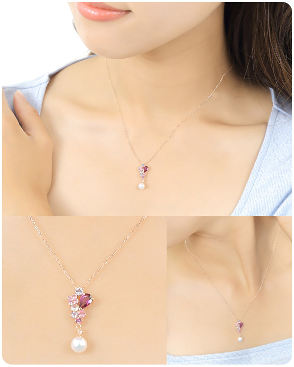 ロードライトガーネット パール ネックレス ピンクゴールド K10PG