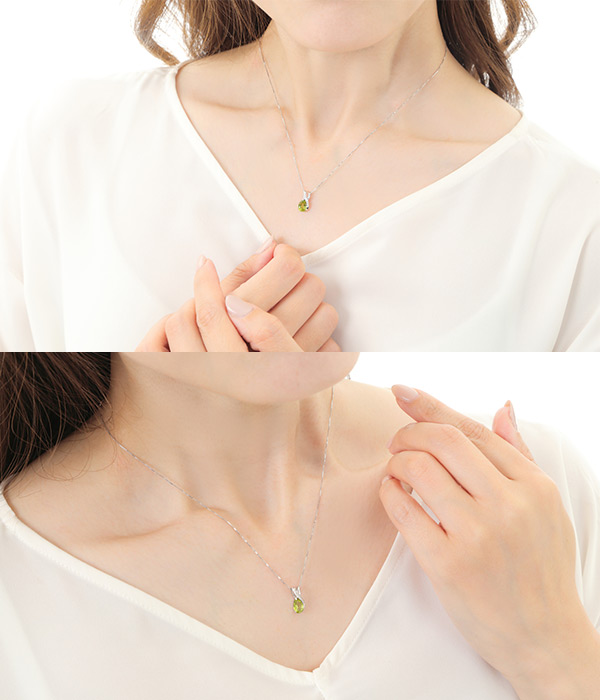 ペリドット ダイヤモンド ネックレス K10WG 10k 10金 ホワイトゴールド