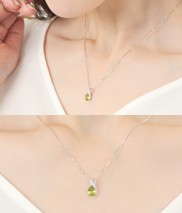 ペリドット ダイヤモンド ネックレス K10WG 10k 10金 ホワイトゴールド