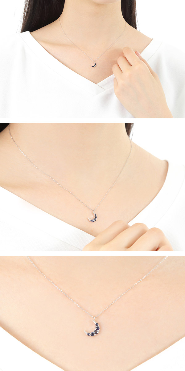 サファイア 三日月 ネックレス K10WG