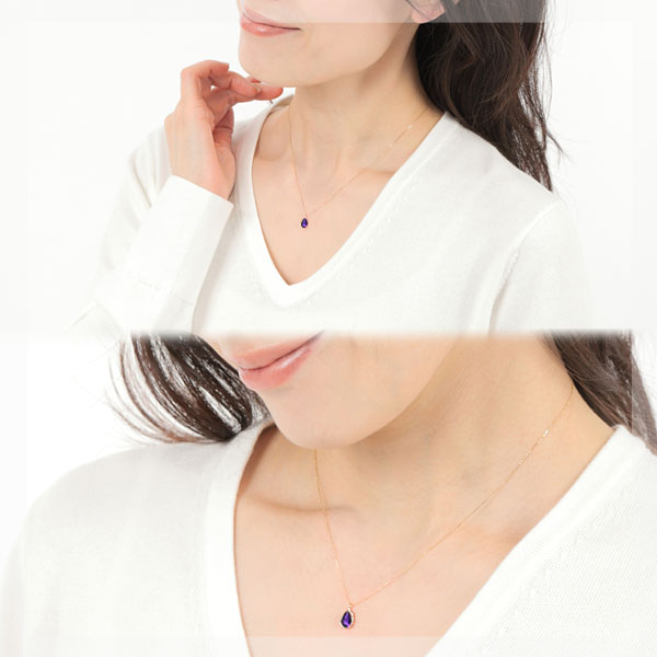 アメジスト ネックレス K10YG ドロップ