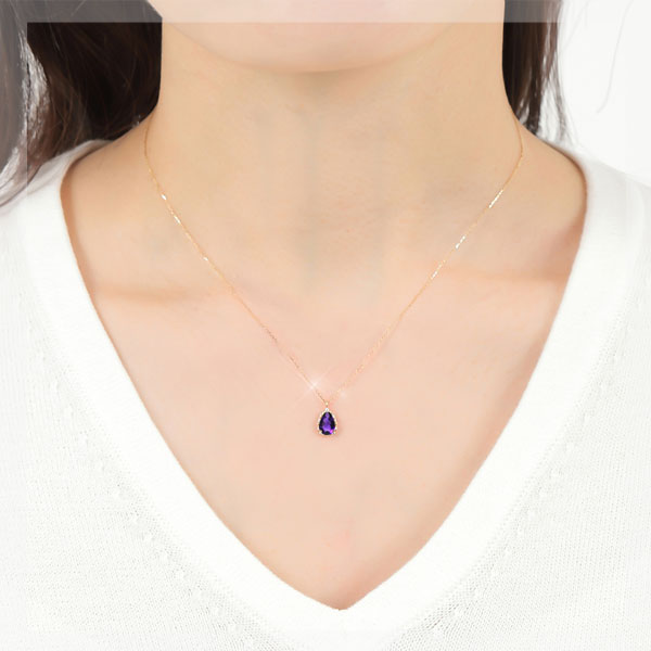 アメジスト ネックレス K10YG ドロップ