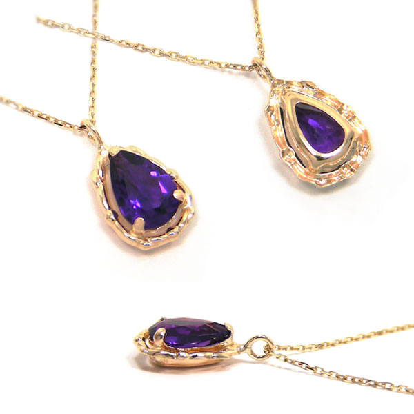 アメジスト ネックレス K10YG ドロップ