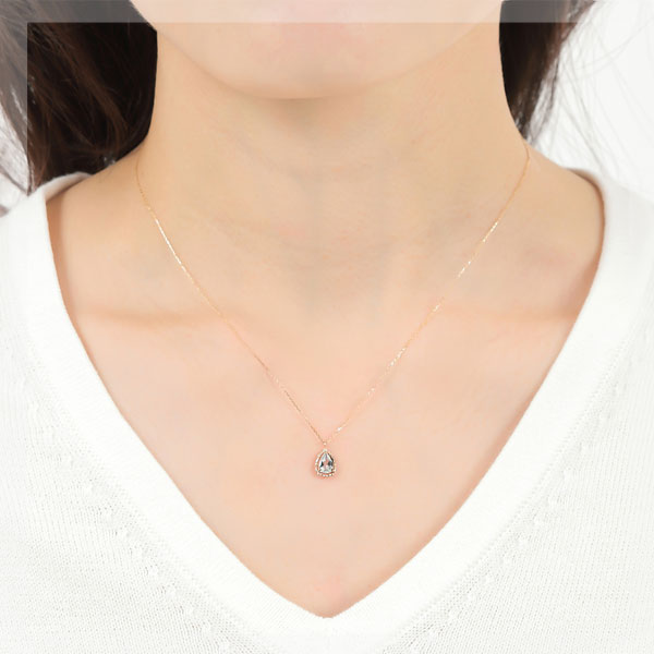 アクアマリン ネックレス K10YG ドロップ