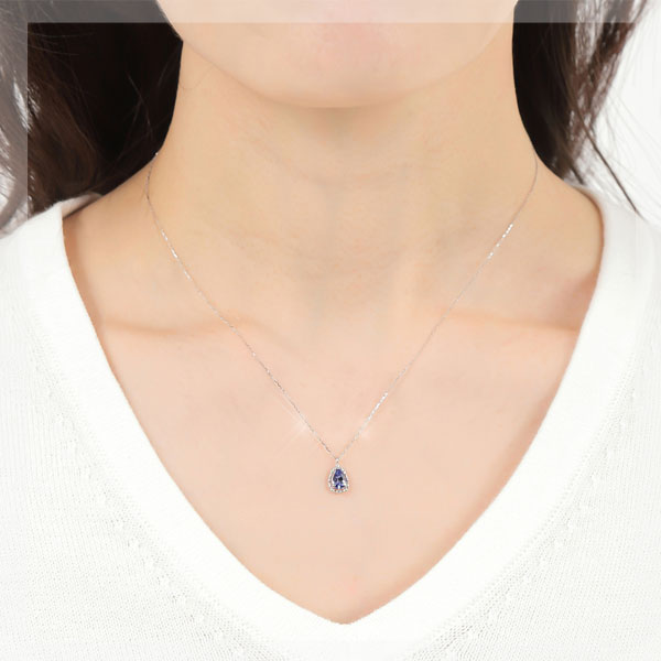 タンザナイト ネックレス K10WG ドロップ