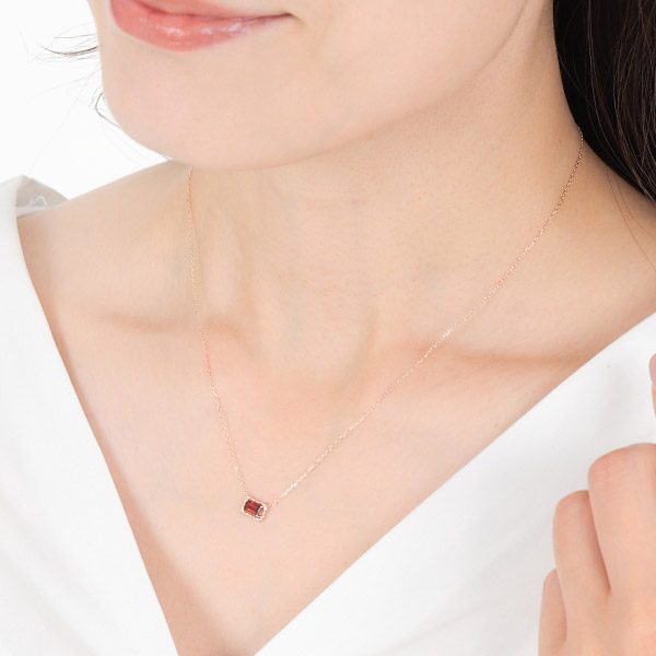 ガーネット ネックレス K10PG ピンクゴールド バゲットカット 両吊り