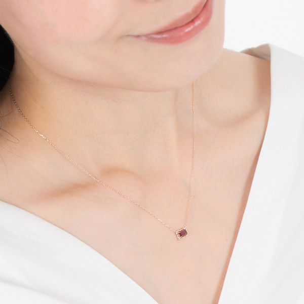 ガーネット ネックレス K10PG ピンクゴールド バゲットカット 両吊り