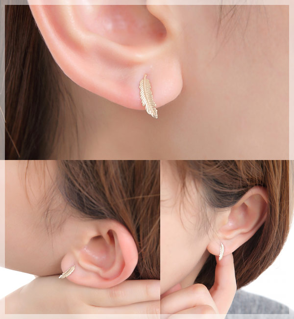 K10YG フェザーデザイン ピアス