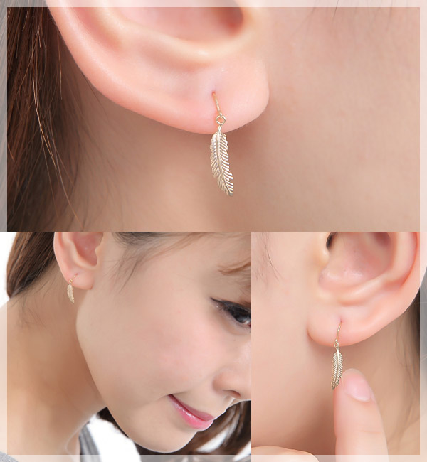 K10YG フェザーデザイン フックピアス ジプシーピアス