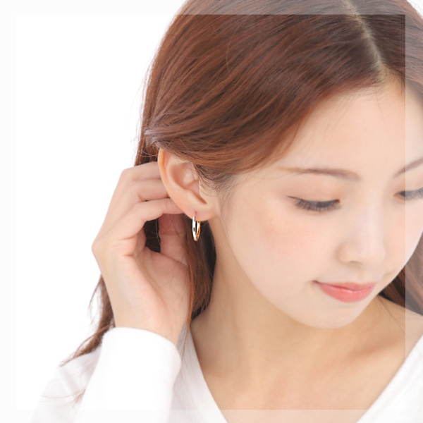 K18YG×Pt900 中折れ パイプ フープ ピアス リバーシブル コンビ バイカラー 18k 18金 プラチナ