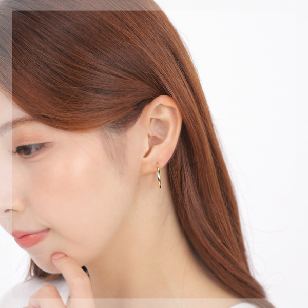 K18YG×Pt900 中折れ パイプ フープ ピアス リバーシブル コンビ バイカラー 18k 18金 プラチナ