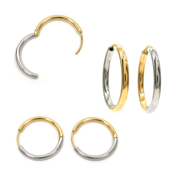 K18YG×Pt900 中折れ パイプ フープ ピアス リバーシブル コンビ バイカラー 18k 18金 プラチナ