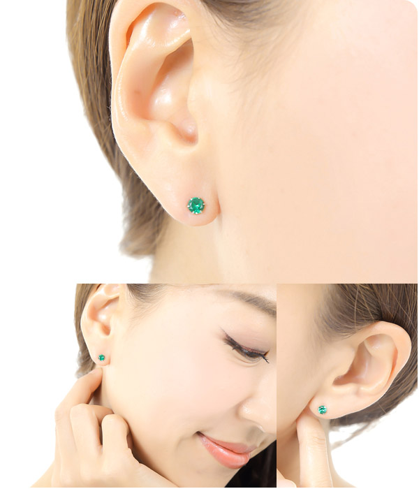 シンセチック エメラルド ピアス K10WG