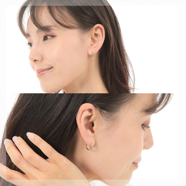 エメラルド ダイヤモンド ピアス 中折れ フープ スナップ 18金 18k K18YG イエローゴールド
