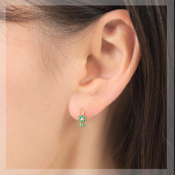 エメラルド ダイヤモンド ピアス 中折れ フープ スナップ 18金 18k K18YG イエローゴールド