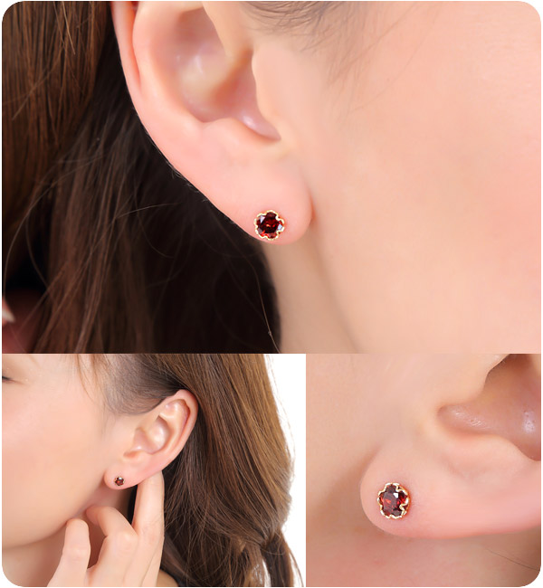 ガーネット ピアス K18YG イエローゴールド スター 星 5mm