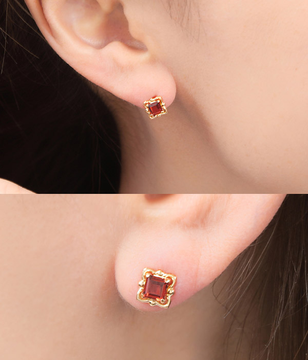 ガーネット ピアス K18YG イエローゴールド