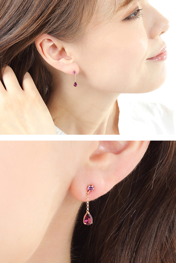 ロードライトガーネットアメジストピアスK10PG