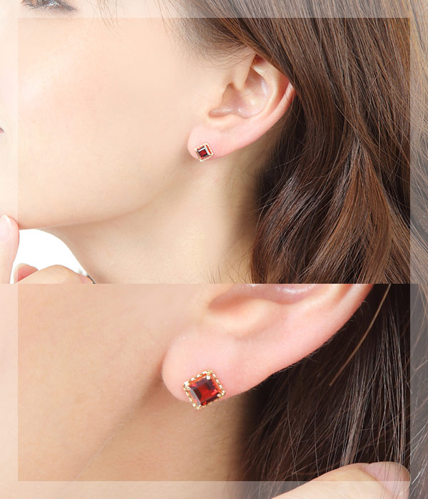 ガーネット ピアス 5mm スクエア