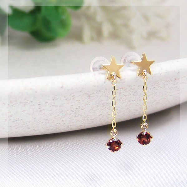 ガーネット スター ピアス K10YG 10金 10k イエロー ゴールド