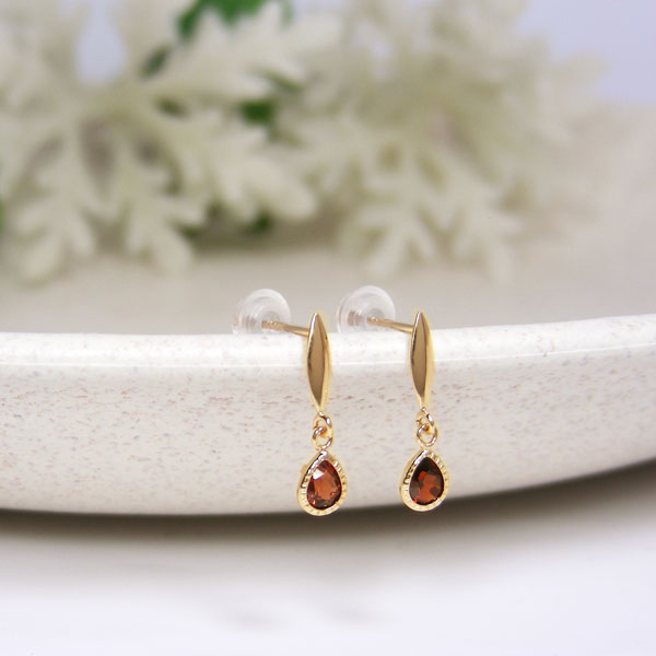 ガーネット ドロップ ピアス K10YG 10k 10金 イエローゴールド 雫