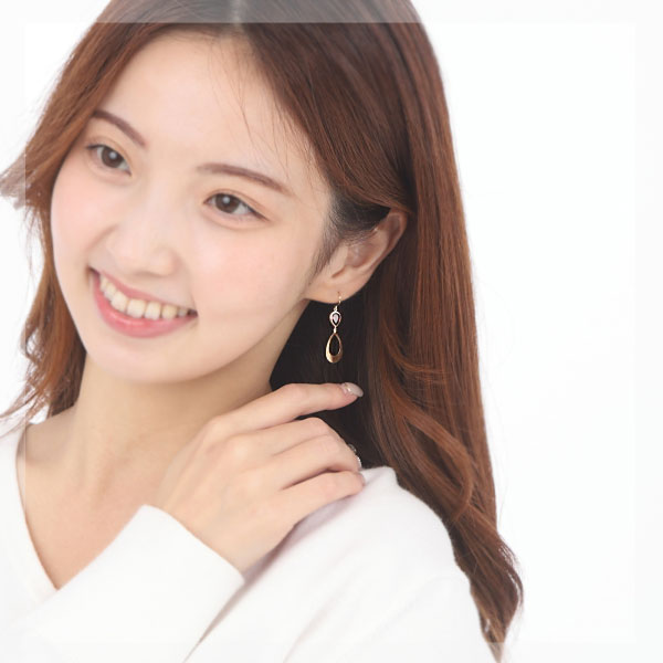 ガーネット フック ピアス K18YG 18金 18k イエローゴールド ドロップ 大粒