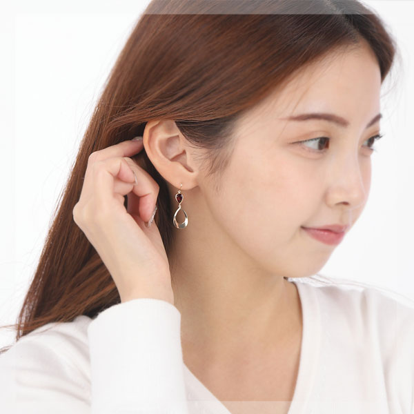 ガーネット フック ピアス K18YG 18金 18k イエローゴールド ドロップ 大粒