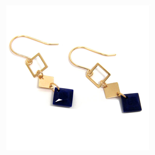 ラピスラズリ フックピアス ダブルフェイス K10YG 10金 10k イエローゴールド