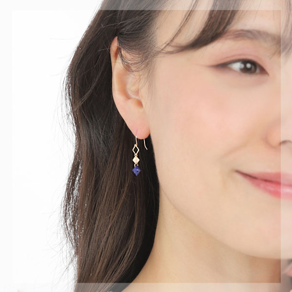 ラピスラズリ フックピアス ダブルフェイス K10YG 10金 10k イエローゴールド