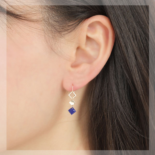 ラピスラズリ フックピアス ダブルフェイス K10YG 10金 10k イエローゴールド