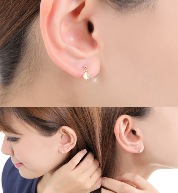 ムーンストーン ピアス K10YG イエローゴールド 4mm カボション