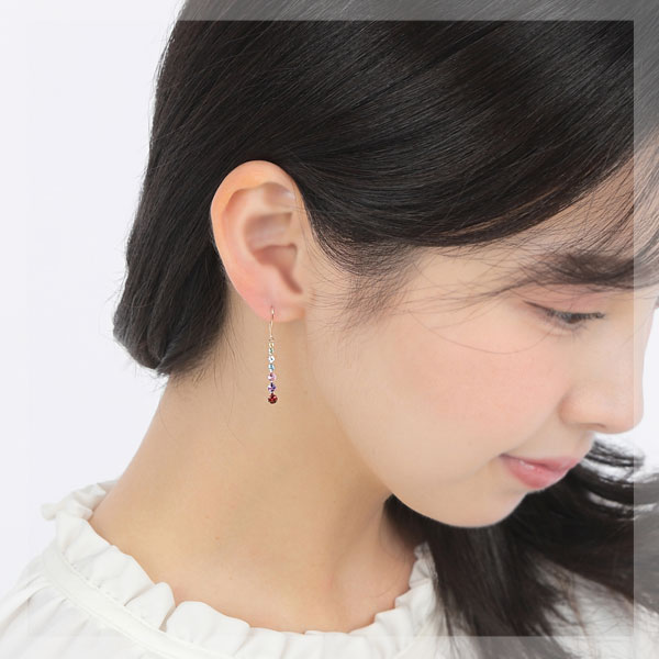 マルチカラー フック ピアス K10YG シトリン ペリドット アクアマリン ブルートパーズ ピンクトルマリン アメジスト ガーネット 10金 10k イエロー ゴールド 揺れるピアス