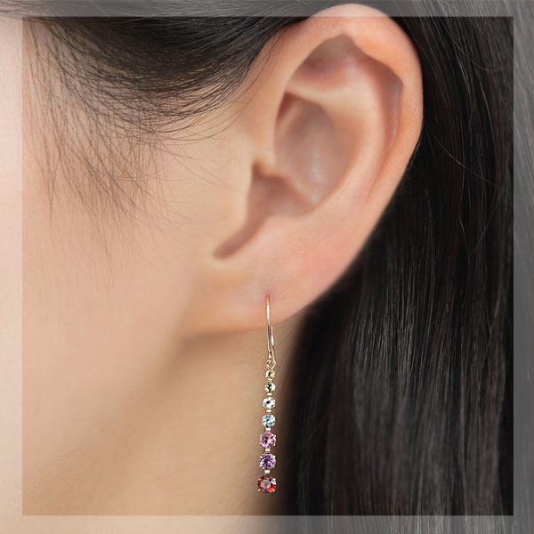 マルチカラー フック ピアス K10YG シトリン ペリドット アクアマリン ブルートパーズ ピンクトルマリン アメジスト ガーネット 10金 10k イエロー ゴールド 揺れるピアス