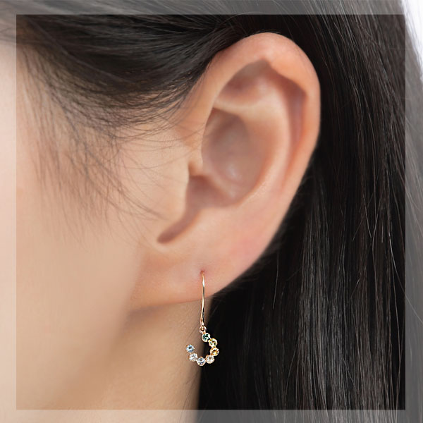 マルチカラー ホースシュー 馬蹄 フック ピアス K10YG ガーネット ロードライトガーネット ライトアメジスト タンザナイト ブルートパーズ ペリドット シトリン 10金 10k イエロー ゴールド 揺れるピアス