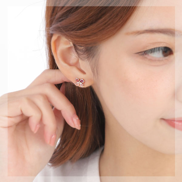 クローバー ピアス マルチストーン K10PG 10k 10金 花弁 花びら ピンクゴールド 