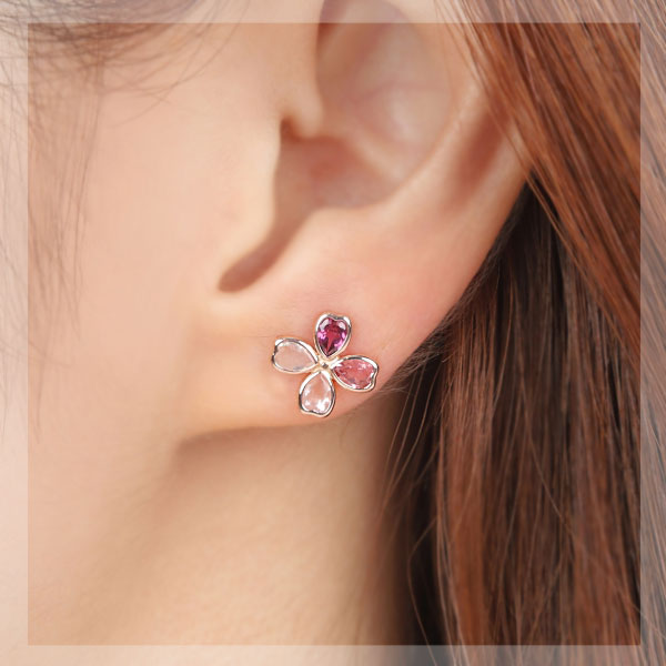 クローバー ピアス マルチストーン K10PG 10k 10金 花弁 花びら ピンクゴールド 
