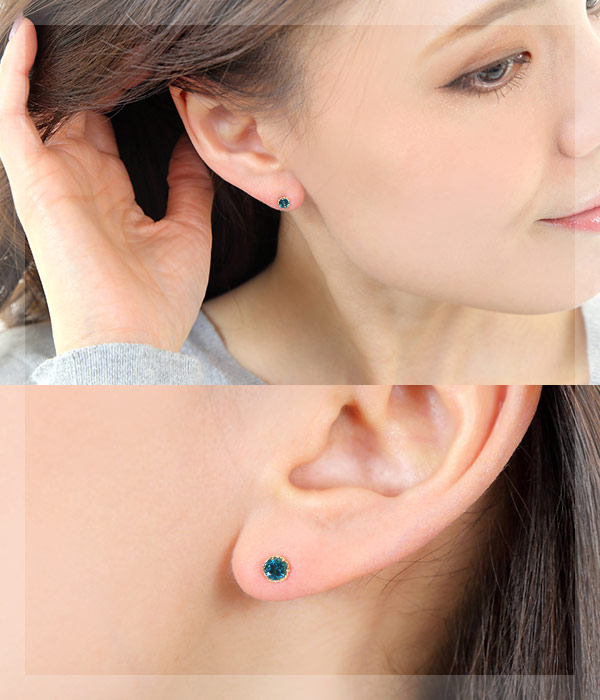 ロンドンブルートパーズ 4mm ピアス 18k K18YG イエローゴールド