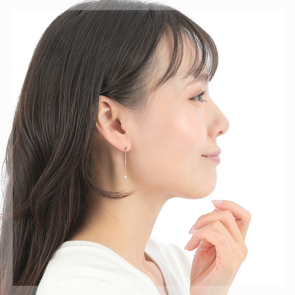 ロンドンブルートパーズ 淡水パール チェーン ピアス K10YG 10k 10金 イエローゴールド