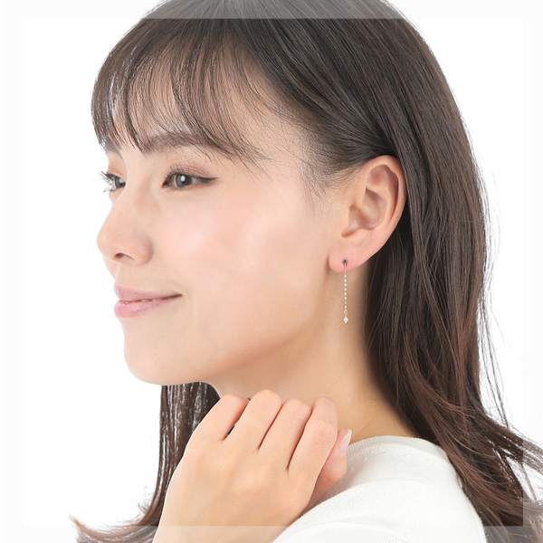 ロンドンブルートパーズ 淡水パール チェーン ピアス K10YG 10k 10金 イエローゴールド