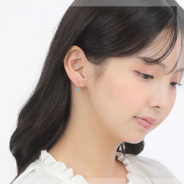 ロンドン ブルートパーズ スクエア フック ピアス 4mm K10YG 10k 10金 イエロー ゴールド 揺れる