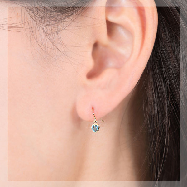 ブルートパーズ ハート フック ピアス K10YG 10k 10金 イエローゴールド