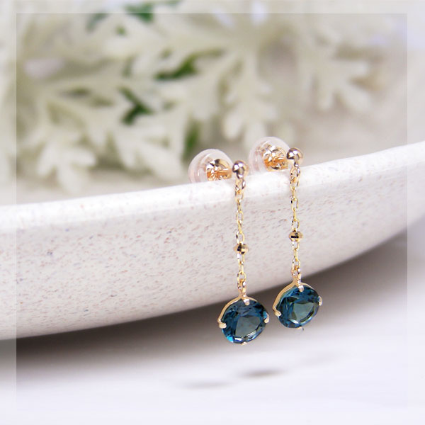 ロンドン ブルートパーズ ピアス K10YG 10金 10k 5mm イエロー ゴールド 一粒 一石