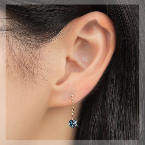 ロンドン ブルートパーズ ピアス K10YG 10金 10k 5mm イエロー ゴールド 一粒 一石