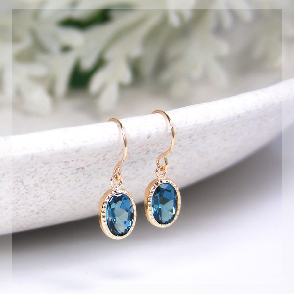 ロンドンブルートパーズフックピアスミル打ちデザインK10YG10k10金イエローゴールド揺れる