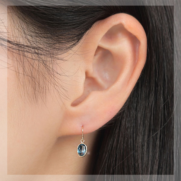 ロンドンブルートパーズフックピアスミル打ちデザインK10YG10k10金イエローゴールド揺れる