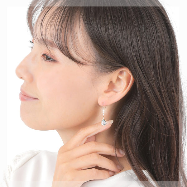 スカイブルートパーズ フックピアス K10YG 10金 10k イエローゴールド ドロップ 大粒